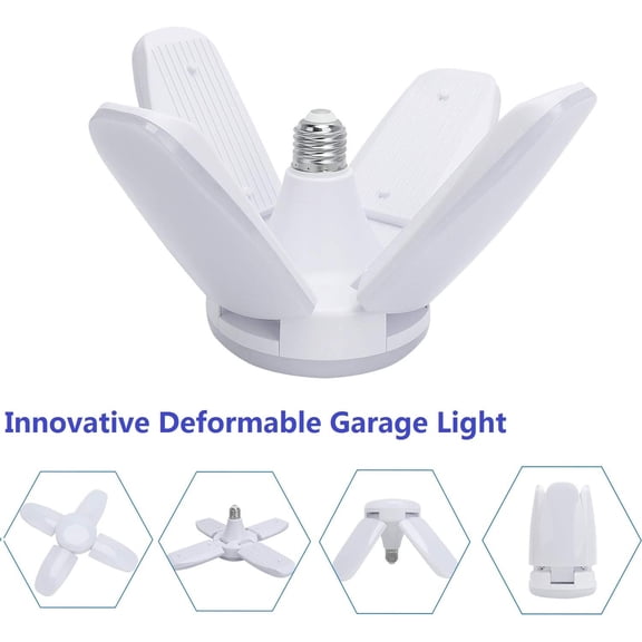 (8 Packs) LED Garage Lights, 60W Trilights Ceiling, High Low Bay Deformable Adjustable 4 Led Light Bulbs 6000LM 6000K, Screw in Tribright Garage Lighting Fixture, CRI80 Daylight