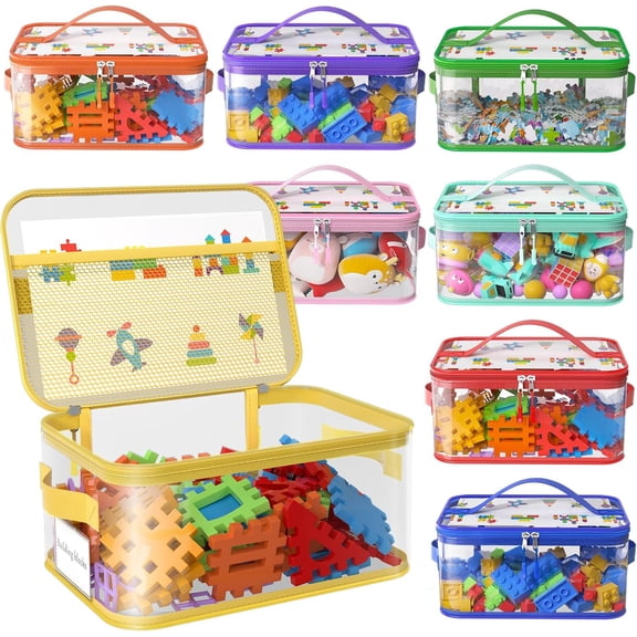 8 Packs Large Clear PVC Toy Storage Bags with Labels – Waterproof Reusable Organizer Bags with Name Tag & Manual Pocket for Building Blocks, Puzzles, Board Games & Kids Books