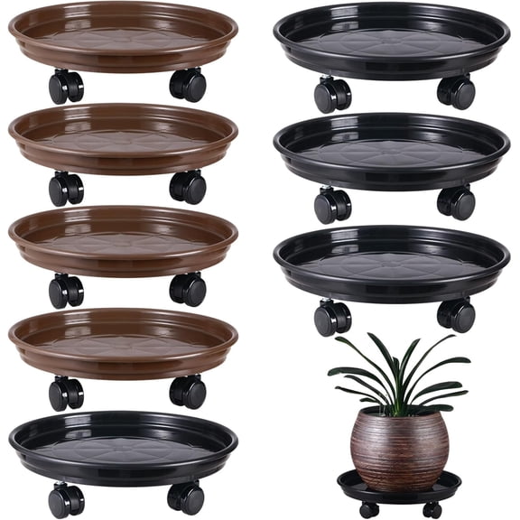 AP8Packs Large Plant Caddy with PU Wheels 12" Rolling Plant Stands Heavy-duty Plastic Plant Roller Base Pot Movers Plant Saucers on Wheels Indoor Outdoor Plant Dolly with Casters Planter Tray Coaster