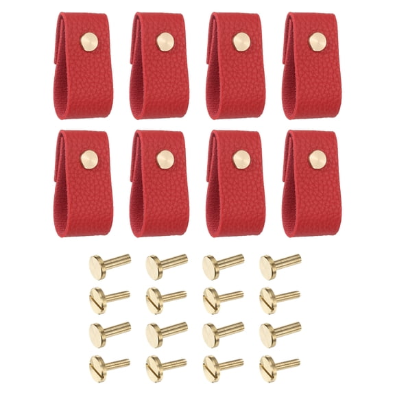 8 Packs Leather Drawer Pulls for Dresser Drawer, Kitchen Cupboard, Red