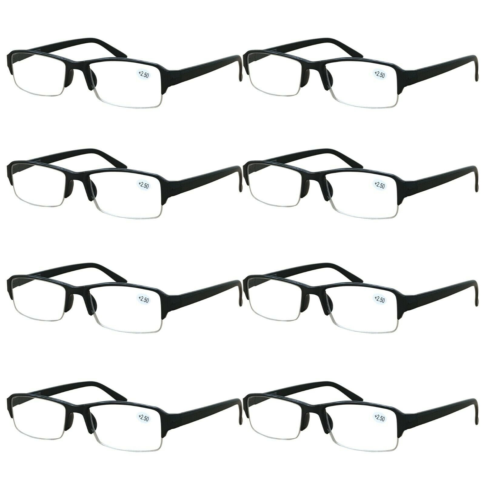 8 Packs Men Women Rectangular Half Frame Blue Light Blocking Reading Glasses Readers for Gaming Computer +1.50