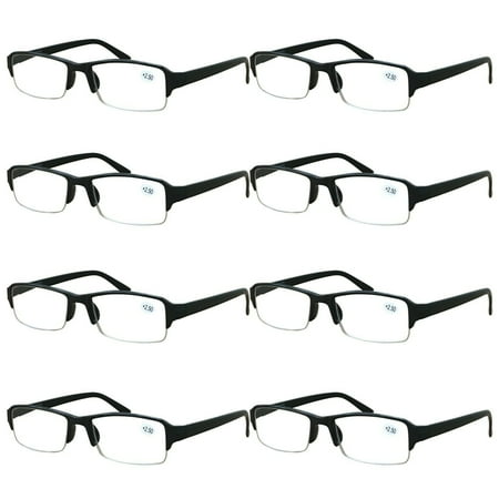 8 Packs Men Women Rectangular Half Frame Blue Light Blocking Reading Glasses Readers for Gaming Computer +4.00