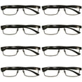 thumbnail image 1 of 8 Packs Mens Rectangle Metal Frame Reading Glasses Black Spring Hinge Readers +2.25, 1 of 5