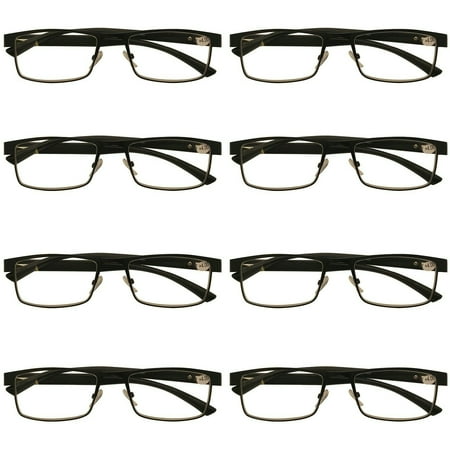8 Packs Mens Rectangle Metal Frame Reading Glasses Black Spring Hinge Readers +2.75