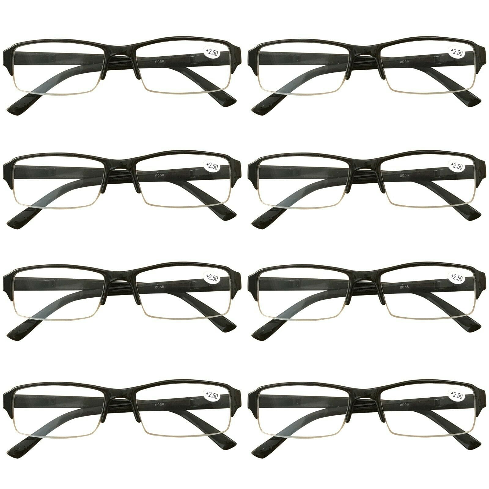 8 Packs Mens Womens Rectangle Half Frame Blue Light Blocking Reading Glasses Spring Hinge Readers +3.00