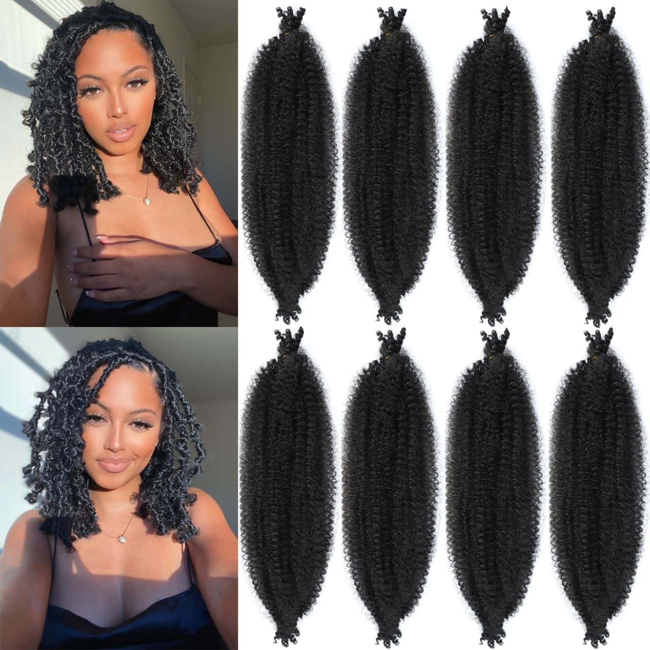8 Packs Pre Separated Springy Afro Twist Hair Suitable for Damaged Soft Locs Synthetic Marley Twist Braiding Hair 18 inches 1B Walmart