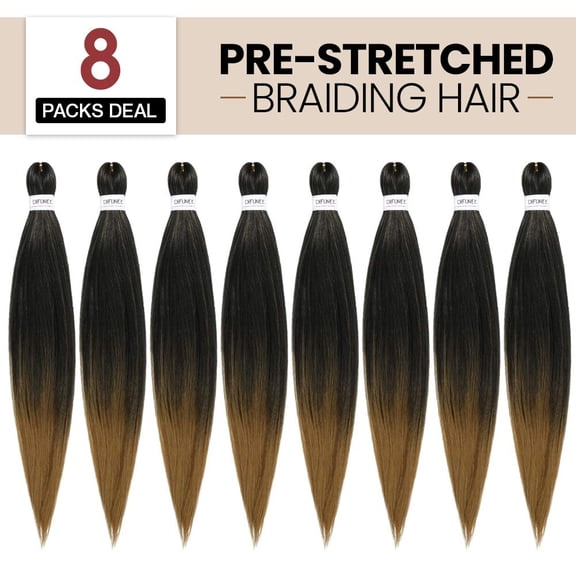 8 Packs Pre Stretched Braiding Hair Ombre T1B/27# 2 Tone Ombre Blonde Braiding Hair for Braids Twist 20 Inch Yaki Texture Synthetic Hair Extension