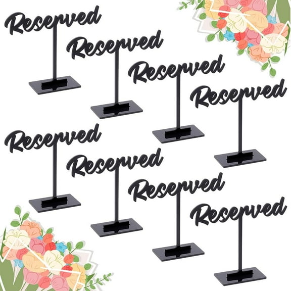 8 Packs Reserved Table Signs Acrylic Reserved Table Sign Black Wedding Reservation Seating Signs Guest Reservation Sign for Restaurant Wedding Party Events Decoration 8sets