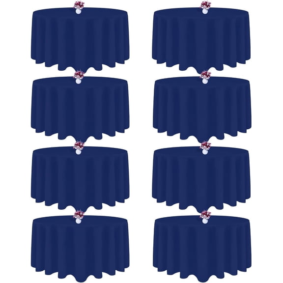 8 Packs Round Tablecloth 90 Inch Navy Blue Tablecloth for Circle Tables, Washable Polyester Fabric Table Cloth, Wrinkle Resistant Table Cloth Round Cover for Wedding Party Banquet Dining