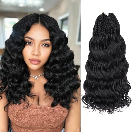 8 Packs Short Weave Crochet Hair 12 inch Pre-looped Black Smooth Goddess Crochet Braids Synthetic Boho Hair Extensions For Women 1B