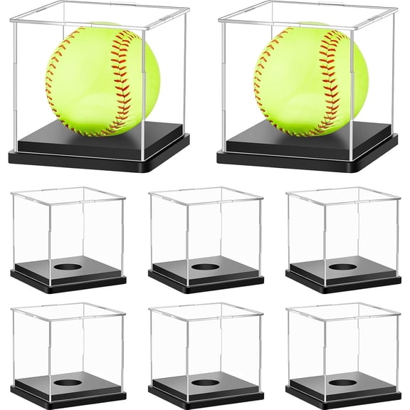8 Packs Softball Display Case Plastic Softball Holder Stand Baseball Display Case Memorabilia Acrylic Box UV Protected Clear Cube for Baseball Tennis Ball Sports Ball Storage