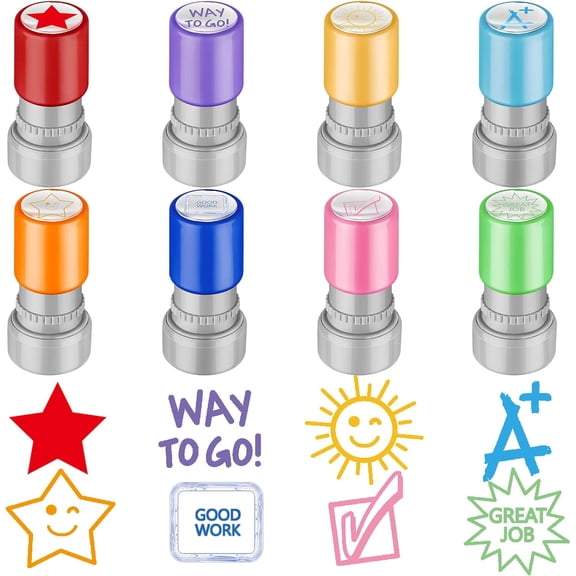 8 Packs Teacher Stamps Self Inking Grading Motivational Encouraging Stamp for Teachers Appreciation Gift Classroom Homework Test Students Behavior Reward Signature Multicolor(Classic)