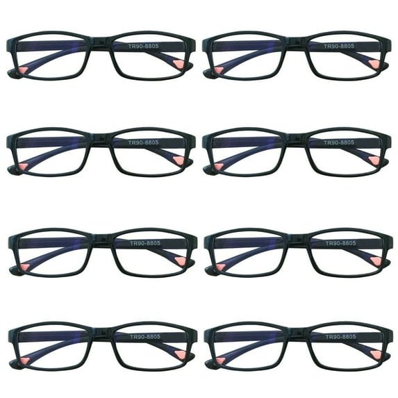 8 Packs Unisex Fashion Rectangular Reading Glasses Blue Light Blocking Readers for Men Women +1.50