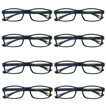 8 Packs Unisex Fashion Rectangular Reading Glasses Blue Light Blocking Readers for Men Women +2.50