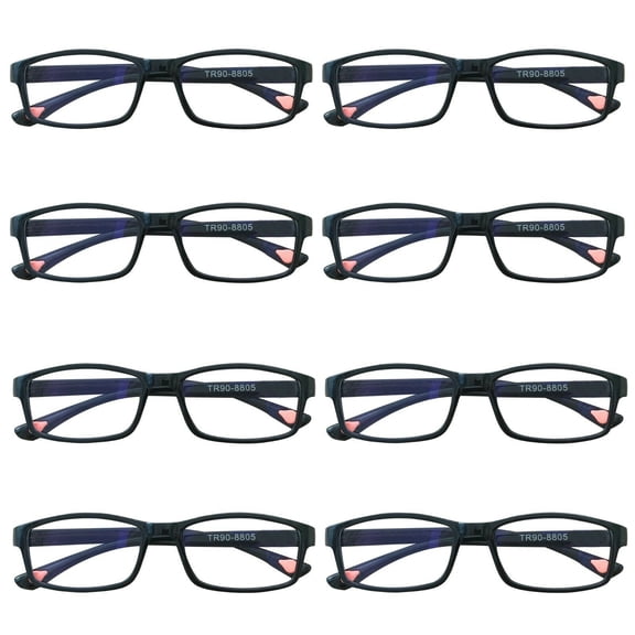 8 Packs Unisex Fashion Rectangular Reading Glasses Blue Light Blocking Readers for Men Women +2.50
