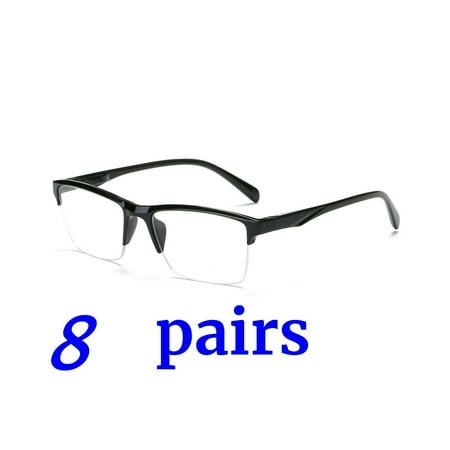8 Packs Unisex Fashion Square Half Frame Reading Glasses Spring Hinge Readers for Men Women +4.00