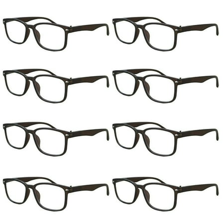8 Packs Unisex Square Frame Blue Light Blocking Computer Reading Glasses Readers for Men Women +2.00