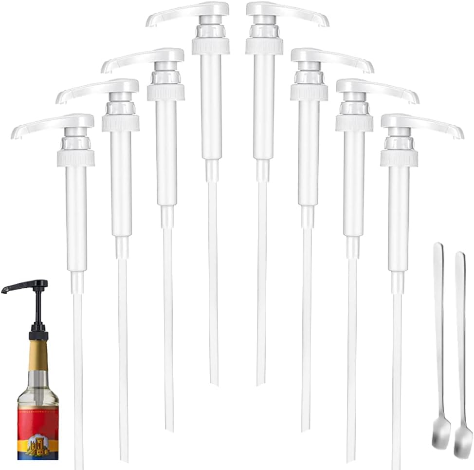 8 Packs White Coffee Syrup Pump Dispenser, Compatible with 25.4 Oz