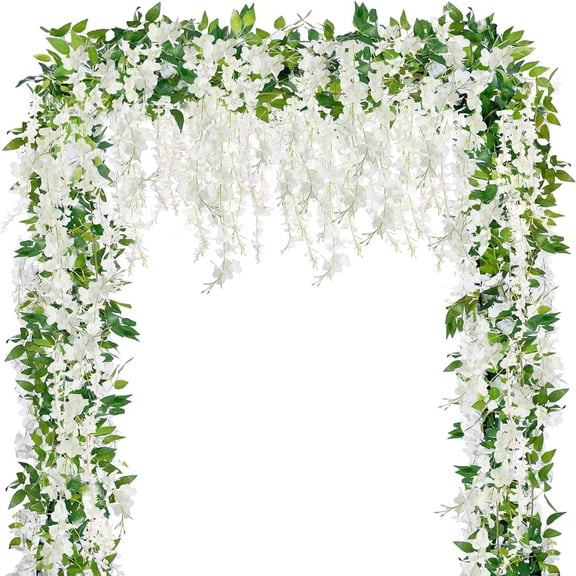 8 Packs Wisteria Hanging Flowers 6 Feet Artificial 80 Branches White Wisteria Vine Wisteria Flowers Garland for Wedding Arch Party Garden Home Decor
