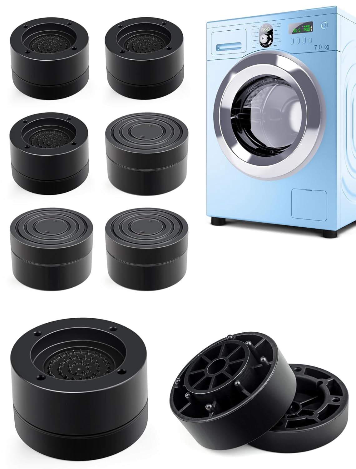 8 Pads Anti Vibration Pads for Washing Machine, Washing Machine Mats for Bottom of Washer, Foot Pads with Ground Grip Non Slip Heighten, Shock Noise Canceling for Dryer Machine All Furniture