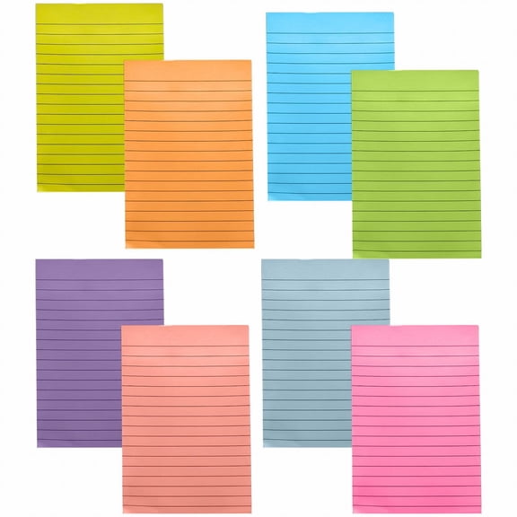 8 Pads Lined Sticky Notes 4x6 in, Sticky Notes with Lines, 2026 Office Supplies, Self-Stick Note Pads 8 Bright Multi Colors, 50 Sheet/Pad