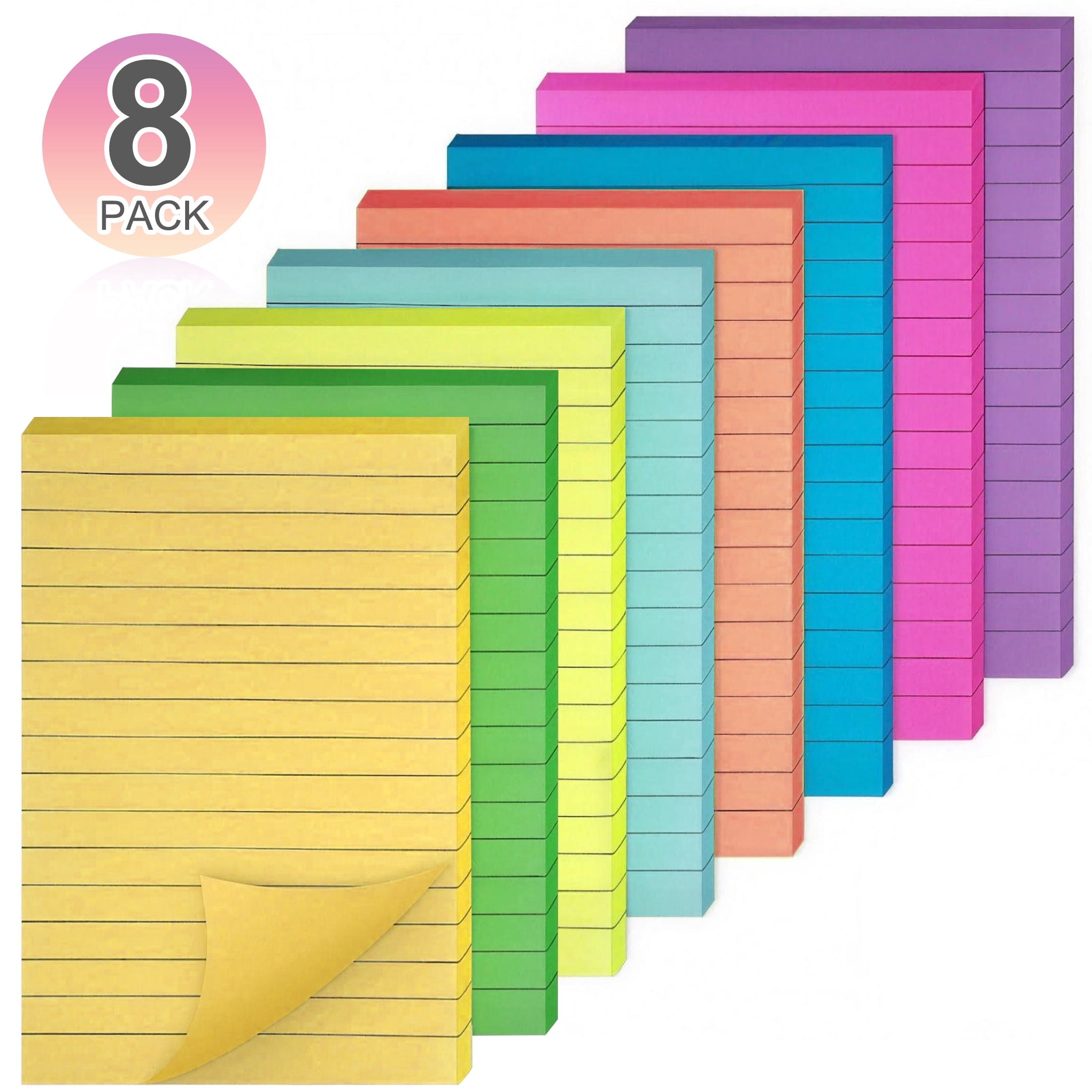 Stuck Note Pads 8 Pads Lined Sticky Notes, Colored Self‑adhesive Notes, Lined Memo ...