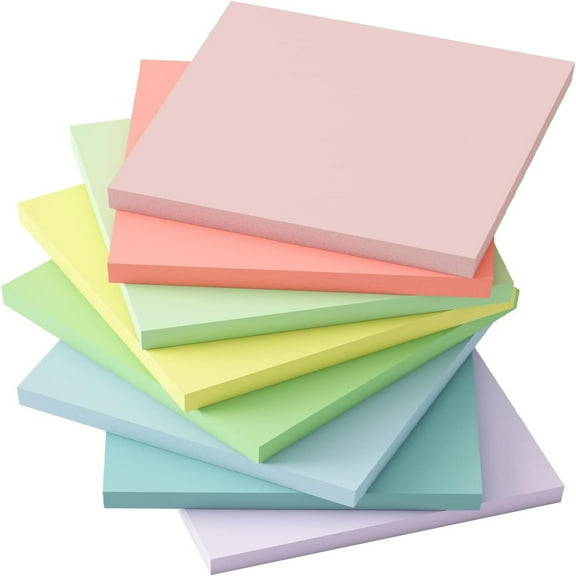 8 Pads Pastel Sticky Notes, 3x3 Inches Sticky Notes, Super Adhesive Pastel Sticky Notes, Easy to Post Notes for Study, Works, 100 Sheets/Pad