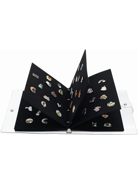 8 Pages A4 Portable Enamel Pin Book Pin Display Binder Pin Collection Book with Black Felt Pages Clear PVC Cover Pin Trading Book for Lapel Pins Collect Enthusiasts 1set DIY