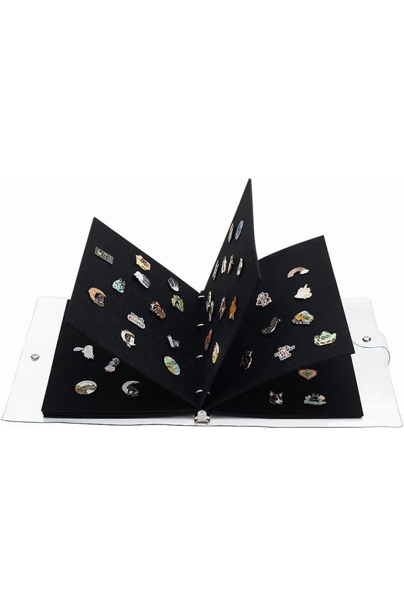 8 Pages A4 Portable Enamel Pin Book Pin Display Binder Pin Collection Book with Black Felt Pages Clear PVC Cover Pin Trading Book for Lapel Pins Collect Enthusiasts 1set DIY