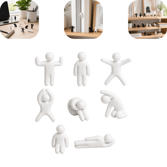 8 Paintable Meccha Chameleon 3D Printed Characters, Multiple Human Poses Blank Unpainted Mini Figure Custom Paint Figurines Multi-Pose Ornaments for Desktop Shelf Decor White