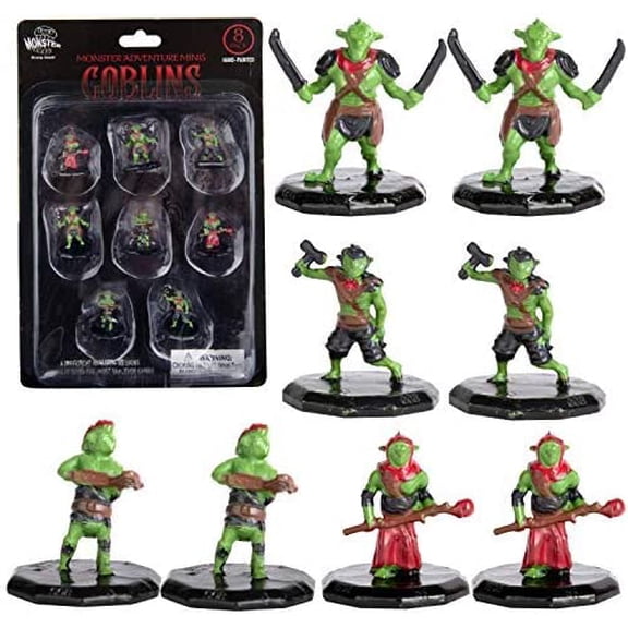 8 Painted Fantasy Goblin Mini Figures- All Unique Designs- 1" Hex-Sized Compatible with DND Dungeons and Dragons & Pathfinder and All RPG Table Top Games