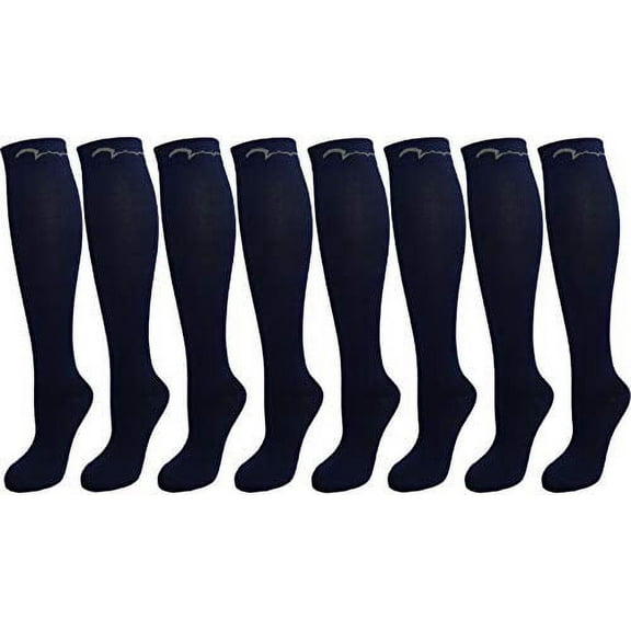 8 Pair All Navy Blue Medium/Large Extra Soft Moderate Graduated Compression Socks 15-20 mmHg. Nurses, Running, Travel Knee-High Socks
