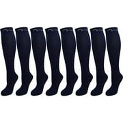 8 Pair All Navy Blue Medium/Large Extra Soft Moderate Graduated Compression Socks 15-20 mmHg. Nurses, Running, Travel Knee-High Socks