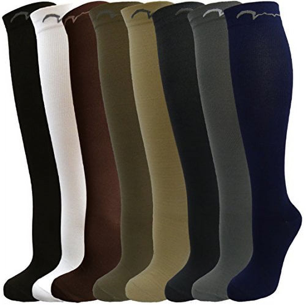 8 Pair Assorted Colors Small/Medium Extra Soft Moderate Graduated Compression Socks 15-20 mmHg. Knee-High Socks, Mens and Womens Comfort Blend