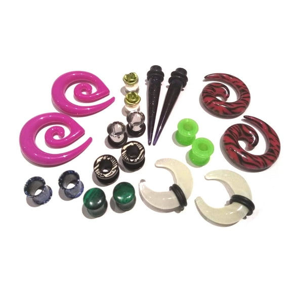 8 Pair Mix Ear Plugs Tapers Spirals Tunnels Acrylic Steel Organic Gauges - Size=00g 10mm