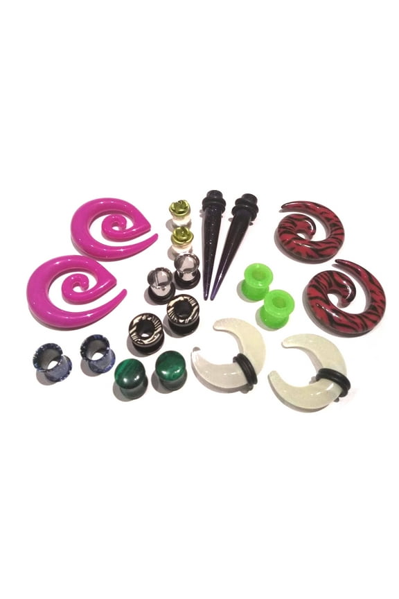 8 Pair Mix Ear Plugs Tapers Spirals Tunnels Acrylic Steel Organic Gauges - Size=00g 10mm