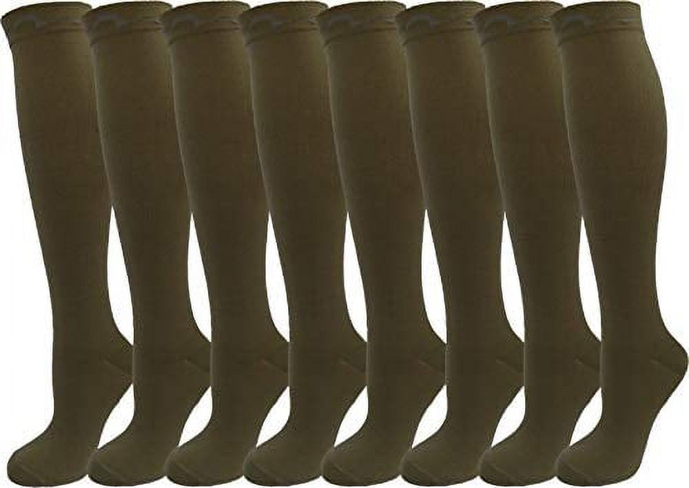 8 Pair Solid Khaki Brown Extra Soft Moderate Graduated Compression 15-20 mmHg. Knee-High Socks, Mens and Womens Comfort Blend. Size: M/L