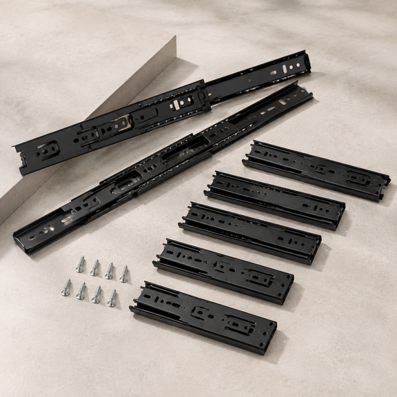 8 Pairs 10 Inch Black Full Extension Drawer Slides, Side Mount Drawer Slides with Screw, Ball Bearing File Cabinet Rails for Kitchen and Office Cabinet