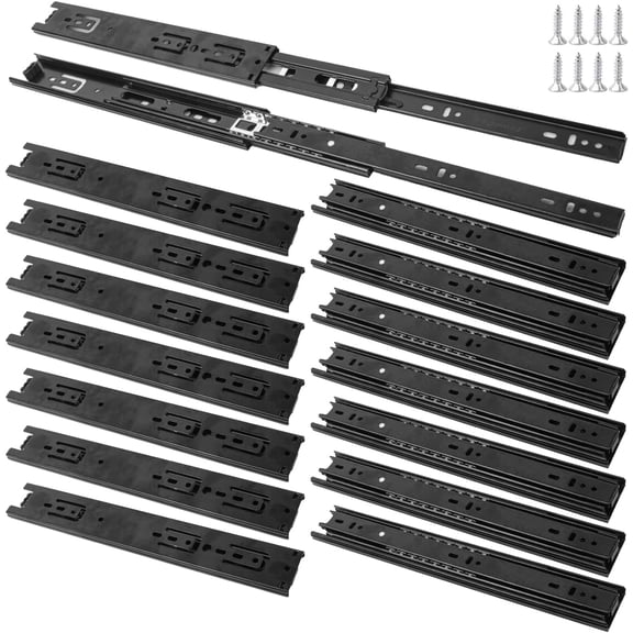 8 Pairs 12 Inch Black Full Extension Drawer Slides, Side Mount Slides with Screw, Ball Bearing File Cabinet Rails for Kitchen and Office
