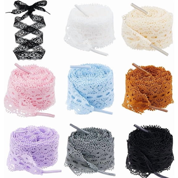 8 Pairs 8 Colors Lace Shoelaces Fashion Sneaker Shoe Laces Polyester Shoelace Colored Ribbon Flat Shoelaces Gradient Rainbow Shoestring