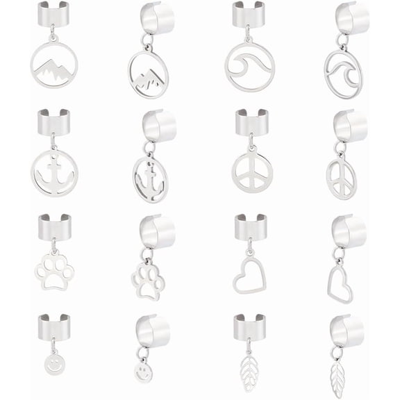 8 Pairs 8 Styles Stainless Steel Ear Cuff Earrings Earring with Heart Leaf Charms Non Pierced Ear Clips Cartilage Earring Clip Open Ear Clip Earring Findings