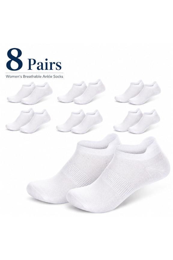 8 Pairs Ankle Socks Women's Thin Athletic Running Low Cut No Show Sport Socks With Heel Tab