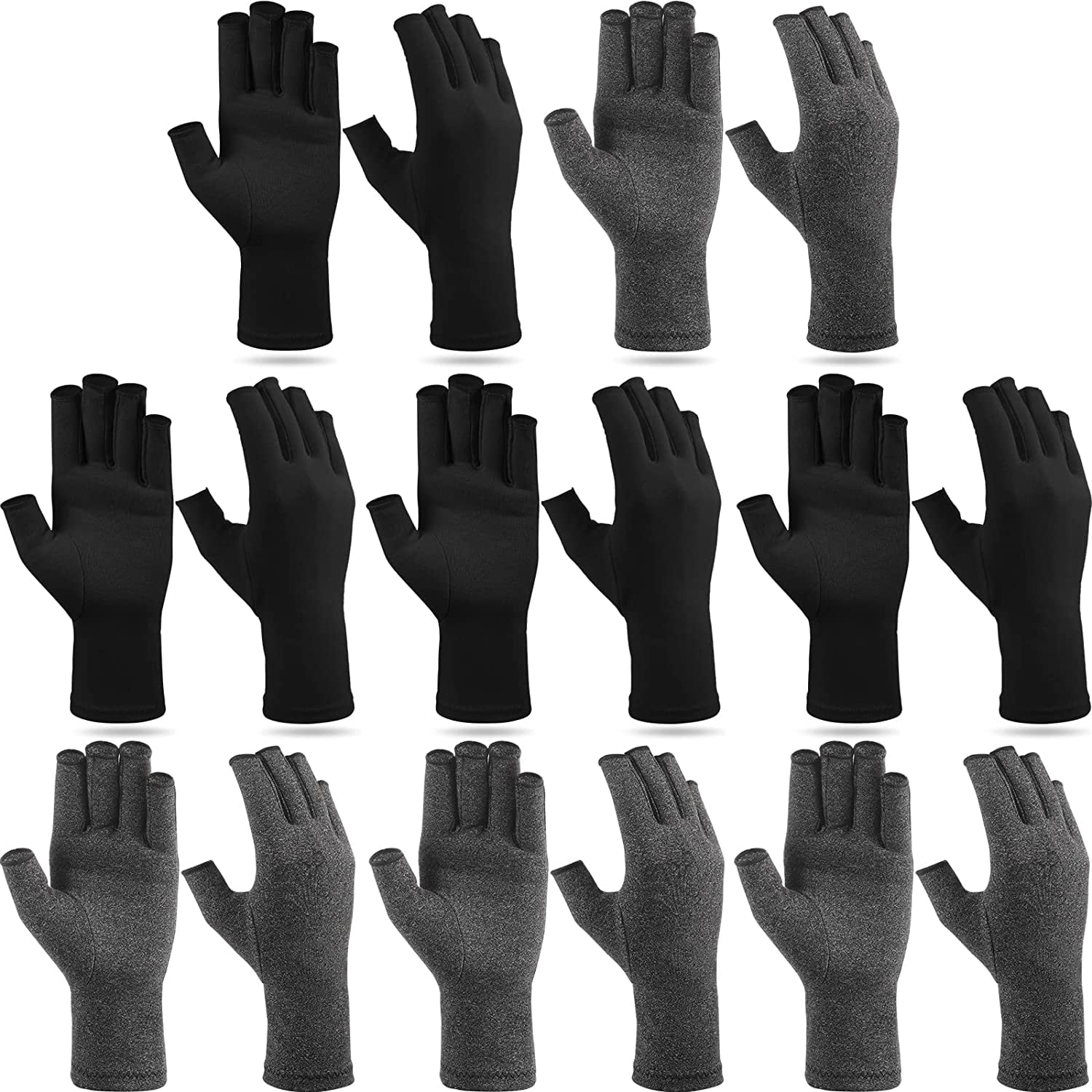 5 Pairs Men's Compression Gloves For Arthritis & Carpal Tunnel - Fingerless Support Gloves For Typing, Pain Relief, Black/Gray
