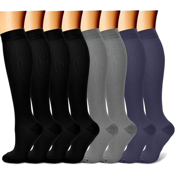 8 Pairs Athletic Compression Calf Socks for Men & Women - 15-20mmHg Knee-High,Running,Travel & Daily Wear