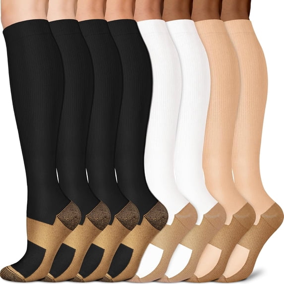8 Pairs Athletic Compression Calf Socks for Men & Women - 15-20mmHg Knee-High,Running,Travel & Daily Wear