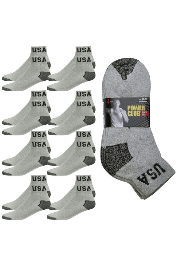 8 Pairs Athletic Low Cut Ankle Socks Cushioned Running Sports USA Grey 10-13