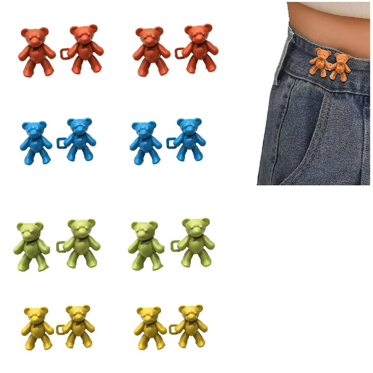 8 Pairs Bear Jeans Button Pins, Adjustable Jean Button Pin, No Sew Pant  Waist Tightener, Jeans Button Replacement Pant Clips for Women Skirt Pant  Jeans, Fashion Jean Buttons Pins, 4Colors 