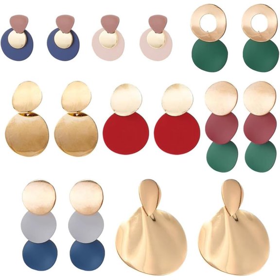 8 Pairs Big Gold Geometric Drop Earrings - Round & Dangle Statement Earrings for Women