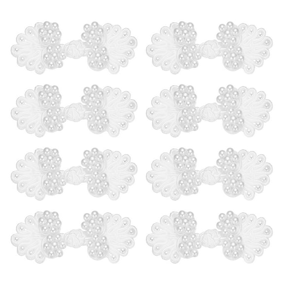 8 Pairs Chinese Knots Frog Buttons Closure Pure White Sewing Button with Beads