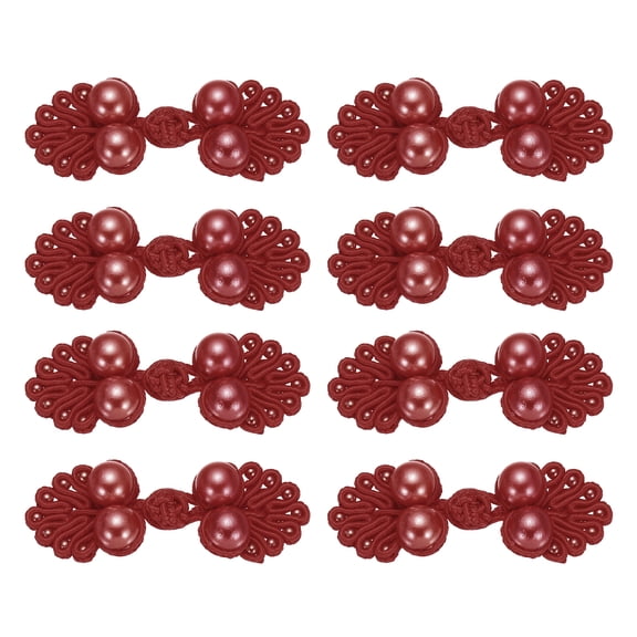 8 Pairs Chinese Knots Frog Buttons Date Red Sewing Button with Big Beads